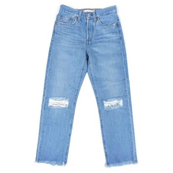 LEVIS Premium Wedgie Straight Distressed Knee Raw Hem Ankle Crop Jeans 24 x 26 - Picture 1 of 11